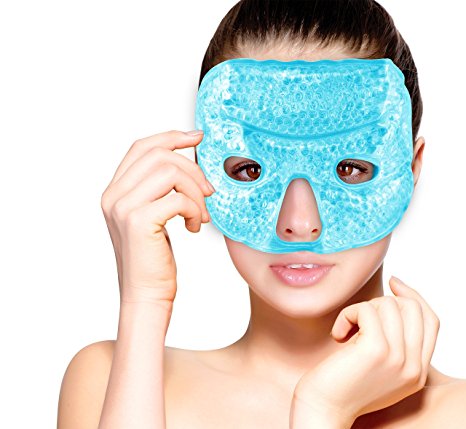 Hot and Cold Therapy Gel Bead Facial Eye Mask by FOMI Care | Ice Mask for Migraine Headache, Stress Relief | Reduces Eyes Puffiness, Dark Circles | Fabric Back | Freezable, Microwavable (Blue)