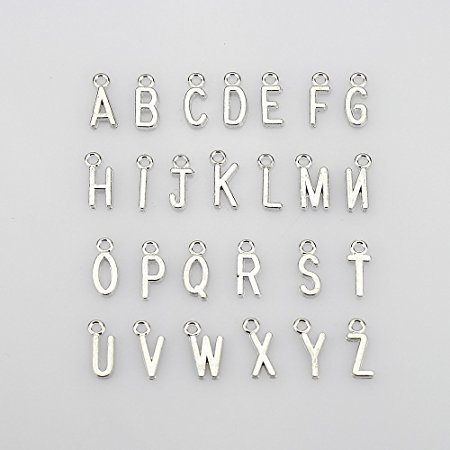 LolliBeads (TM) 4 Sets of Antiqued Silver Plated Letter Charms Alphabetic Pendant Set (104 Pcs)