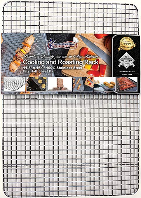 Kitchenatics Professional Grade Stainless Steel Cooling and Roasting Rack Wire Fits Half Sheet Baking Pan for Cookies, Cakes Oven-Safe for Cooking, Smoking, Grilling, BBQ - Heavy Duty Rust-Resistant by Kitchenatics