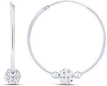 Charmsy Sterling Silver Jewelry Light-Weight Dainty Ball Bead Endless Hoop Earrings for Teen Girl Women