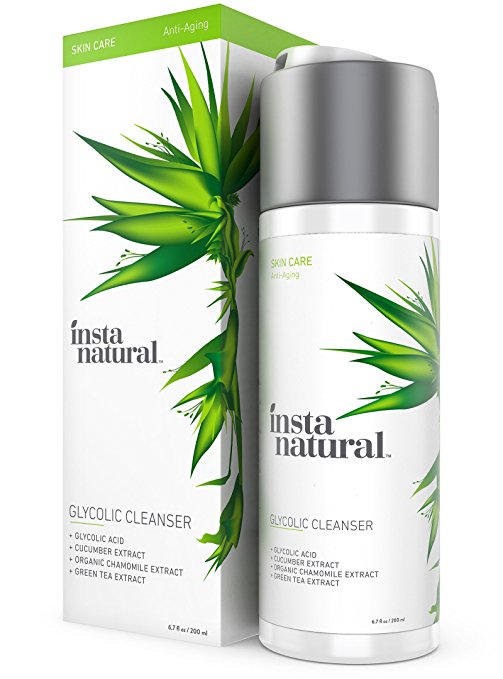 InstaNatural Glycolic Facial Cleanser - Anti Wrinkle, Fine Line, Age Spot & Hyperpigmentation Face Wash - Clear Dead Skin & Pores - With Glycolic Acid, Organic Extract Blend & Arginine - 6.7 OZ