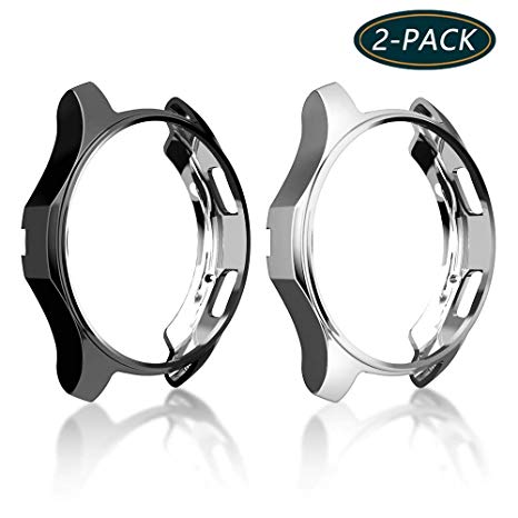 [2-Pack] KPYJA Case for Samsung Gear S3 Frontier 46mm, Shock-Proof and Shatter-Resistant Protective TPU Cover for Samsung Gear S3 Frontier SM-R760/Galaxy Watch SM-R800(Black Silver)