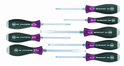 Wiha 53398 Screwdriver Set, Slotted And Phillips, Heavy Duty MicroFinish Handle, 8 Piece