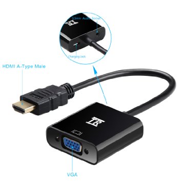 HDMI to VGA,TechRise Gold Plated High-Speed 1080P Active HDTV HDMI to VGA adapter Converter Male to Female with Audio and Mirco USB Charging Cable