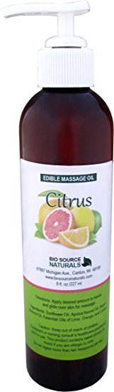 Citrus Massage Oil - Edible 8 oz. with Essential Oils of Orange, Lemon and Lime with All Natural Plant Oils
