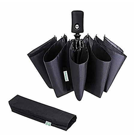 Greenmall Travel Folding Umbrella with Fibreglass Ribs and Waterproof case. Auto Open and Close with Rain Repellent Fabric, 1-Year Warranty