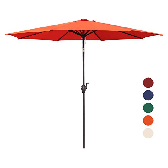 KINGYES 9Ft Patio Table Umbrella Outdoor Umbrella with Push Button Tilt and Crank for Commercial Event Market, Garden, Deck,Backyard Swimming and Pool (Orange)