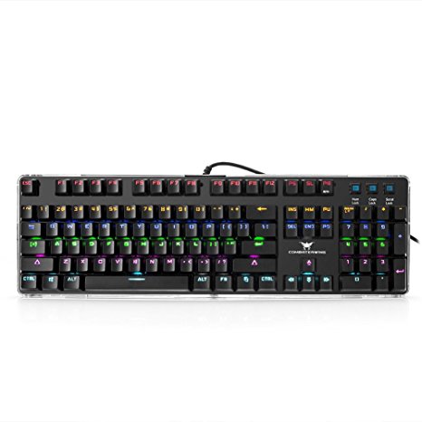 Combaterwing Mechanical Gaming Keyboard, RGB LED Backlit 104 Keys USB Wired Computer Gaming Keyboards with Illuminated Blue Switches - Black