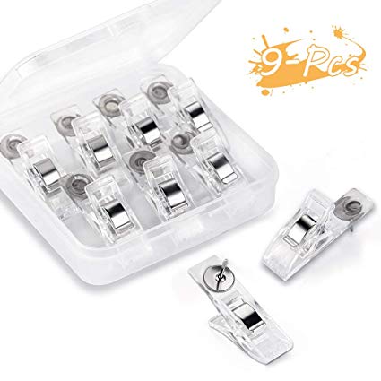 9 Pcs Push Pins Clips Creative Paper Clips with Pins for Cork Board and Photo Wall No Holes for The Paper (9 Clears)