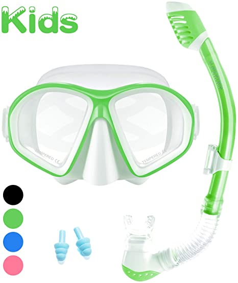 Supertrip Kids Snorkel Set-Scuba Dry Top Diving Mask Anti-Leak Impact Resistant Panoramic Tempered Glass Easybreath Snorkeling Packages Professional Swimming Gear for Youth Boys and Girls