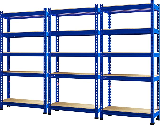 PrimeZone Storage Shelves 3 Pack 5 Tier Adjustable Garage Storage Shelving, Heavy Duty Metal Storage Utility Rack Shelf Unit for Warehouse Pantry Closet Kitchen, Blue