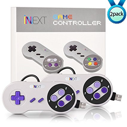 iNNEXT SNES Retro USB Super Nintendo Controller, USB PC Controller, Raspberry Pi Controller for Windows PC / MAC / Raspberry Pi / Linux (Purple/Grey) (2 Pack)