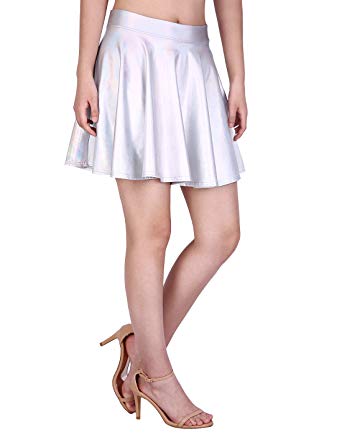 HDE Plus Size Shiny Liquid Skater Skirt Flared Metallic Wet Look Pleated Skirt