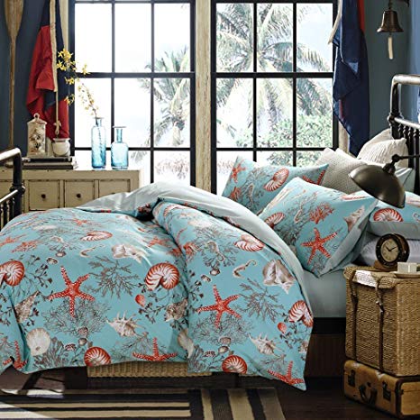 Brandream Luxury Nautical Bedding Designer Beach Themed Bedding Sets 3-Piece 100% Cotton Duvet Cover Set Bedding Set Full Size 800TC(Sheets Sold Separately)