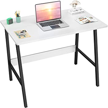 Foxemart Small Computer Desk Study Writing Table with Round Corner Industrial Simple Desk for Students Home Office, White