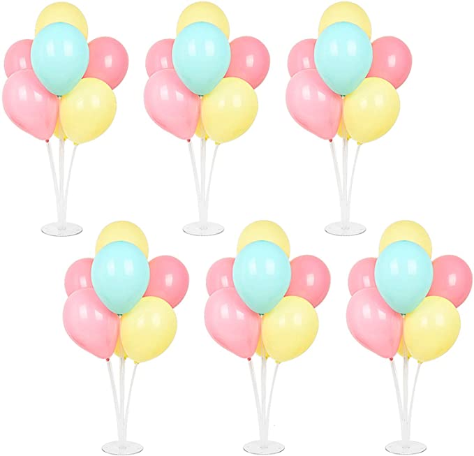 Timoo 6 Balloon Stand Kit, Reusable Table Balloon Stand Holder for Birthday Party, Wedding, Any Party Decorations, Centerpiece with Base Each.