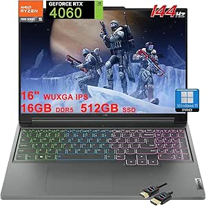 Lenovo Legion Slim 5 Gaming Laptop | 16" WUXGA IPS 144Hz | AMD Zen 4 6-Core Ryzen 5 7640HS | 16GB DDR5 512GB SSD | GeForce RTX 4060 8GB Graphic | RGB Backlit Rapid Charge Win11Pro Grey   HDMI Cable