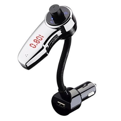 Bluetooth Wireless FM Transmitter for Car Radio with Hand-free Calling Voice Dialing and USB Charging Port for Smart Phones SkyGenius
