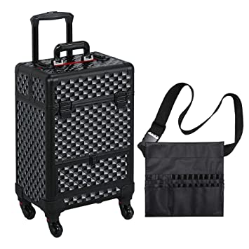 Yaheetech Makeup Case Rolling Trolley with Makeup Brush Bag Cosmetic Beauty Organizer Extra Large for Hairdressing Removable Spinner Wheels and Sliding Drawer