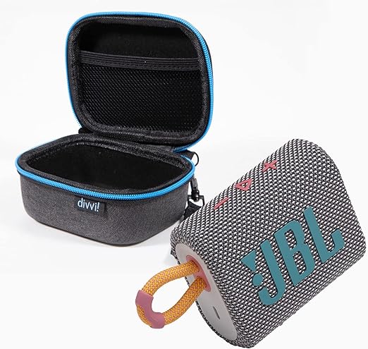 JBL GO3 Portable Bluetooth Wireless Compact Speaker Bundle with divvi! Protective Fitted Hard Case - Grey