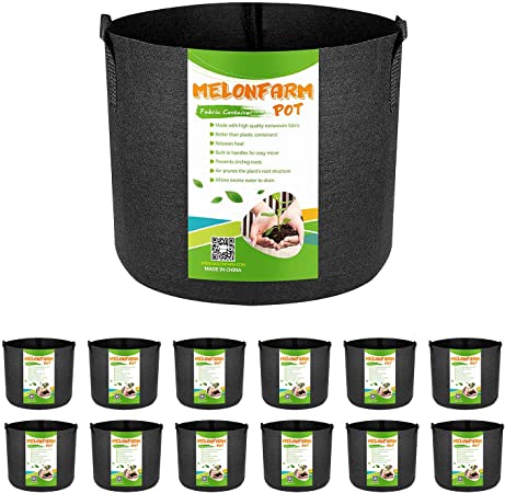 MELONFARM 12-Pack 3 Gallon Grow Bag Heavy Duty Thickened Non-Woven Plant Fabric Pots with Handles for Plant Growing