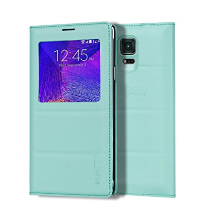 Galaxy Note 4 Case, Galaxy Note 4 S View Case, Huijukon Premium Leather S-View Flip Cover Folio Case[Clear View Window] for Samsung Galaxy Note 4 (Teal)