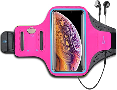 Njjex Cell Phone Armband Running Phone Holder Sports Arm Band Strap Gym Pouch for iPhone 11 Pro Max XR XS 8 7 6 Plus, LG Stylo 5 4 3/Aristo 4 3 2/Rebel 4/Moto G Power/Stylus G7 Play Z4 Z3 E6 E5 -Rose