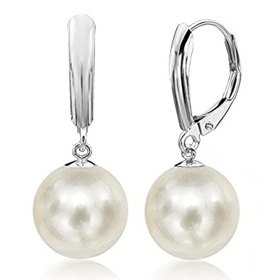 White Cultured Freshwater Pearl Earrings Leverback Dangle 14K Gold Jewelry for Women