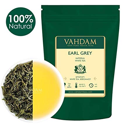 VAHDAM, Earl Grey Imperial White Tea Loose Leaf (25 Cups) | HEALTHIEST TEA, 100% NATURAL White Tea Leaves | POWERFUL ANTI-OXIDANTS | Loose Leaf Earl Grey Tea | Brew as Hot Tea or Iced Tea | 1.76oz