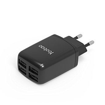 Yoobao Portable 4-Port EU USB Wall Charger Power Adapter Universal Multi-USB Travel Charger Plug for iPhone, iPad, Samsung Galaxy, Nexus 6P/ 5X, and Most Digital Devices - Black