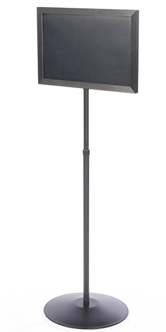 Displays2go Indoor 17 x 11-Inches Floor Sign Stand Holders with Telescoping Pole to Adjust Height - Black Metal (TLS1711BLK)