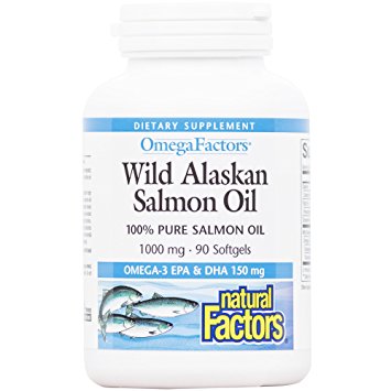 Natural Factors - Wild Alaskan Salmon Oil 1000mg, Rich in Omega-3 Fatty Acids, 90 Soft Gels