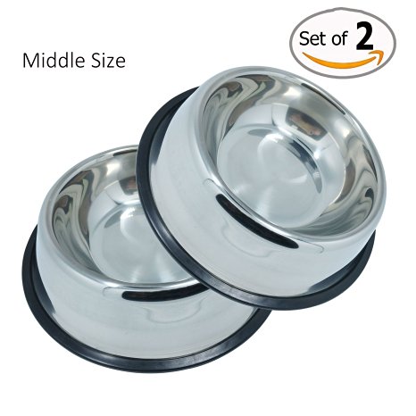 TopCute No-Tip No-Slip Stainless Steel Bowl For Samll/Medium/Large Pets (set of 2)