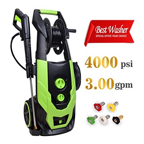 Eletron 4000 PSI 1800W 3.0 GPM Electric Pressure Washer, Electric Power Washer with Hose Reel, 5 Piece Interchangeable Tips