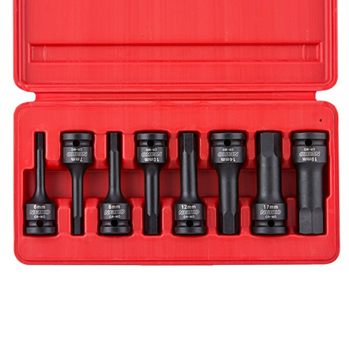 Neiko 01136B 1/2-Inch Drive Metric Hex Allen Bit Socket Set, Cr-Mo | 8-Piece Set