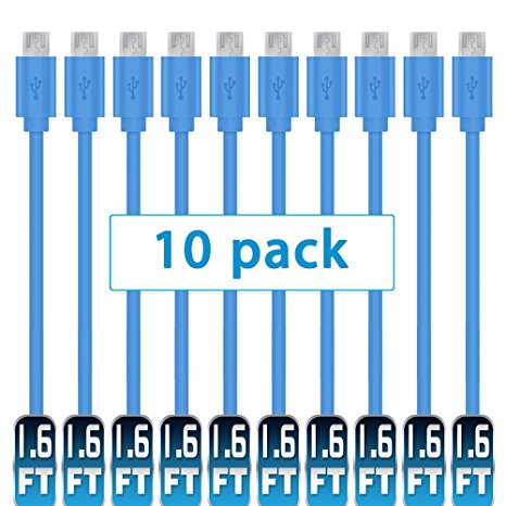 Short Micro USB Cable,Mopower 1.6ft/50CM High Speed USB 2.0 A Male to Micro B Charger and Sync Cables for Samsung Galaxy S5,Kindle Fire,LG and Motorola Smartphones & Tablets Blue (10-Pack)