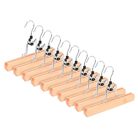 10-Pack Wooden Solid Hangers, Royalhanger Non Slip Collection Pants Hanger for Pant, Skirt and Trouser,Natural Finish