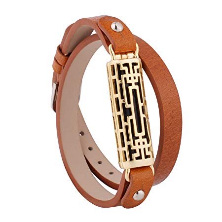 for Fitbit Flex2 Leather Bands, UNEXTATI for Fitbit Flex2 Bracelet Accessories Bangle Leather and Metal Bands Wristbands for Flex2 - Gold Case   Brown