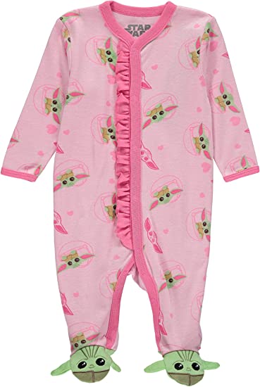 STAR WARS Baby Girls Baby Yoda Pajamas One Piece - Baby Footie Pajamas - Baby Girl Sleepers