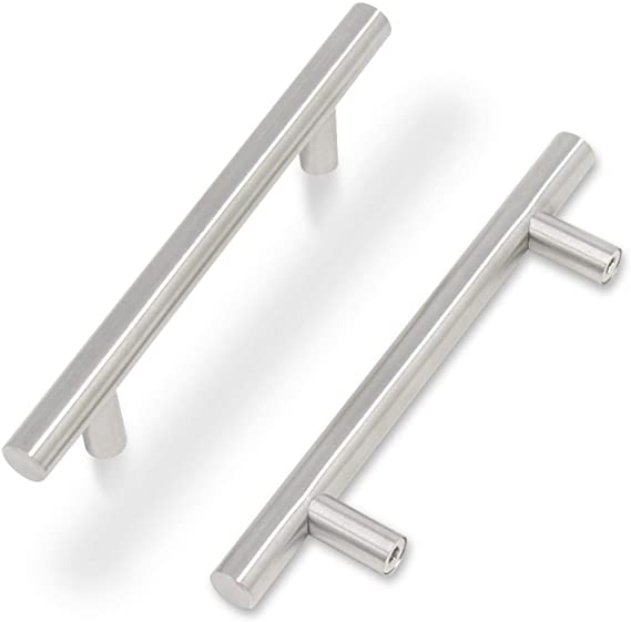 20 Pack Knobonly Solid Cabinet Hardware T Bar Cabinet Pulls Brushed Nickel Stainless Steel 3-3/4" Hole Centers for Bathroom Bedroom Cupboard Door and Drawer