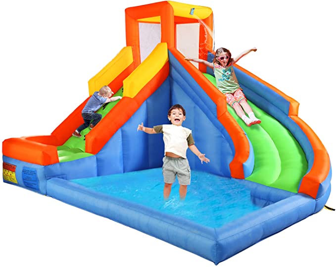 JAXPETY Inflatable Bounce House for Kids, Jump and Slide Bouncer Castle Activity Center for Children 3-10 w/ 680W Blower, Repair Kit, Carry Bag, Splash Pool & Climb Wall