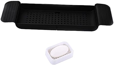 Black Bathtub Caddy Tray, Expandable Bath Shelf, Adjustable Plastic Bathtub Caddy, Bathroom Tray, Bathtub Accessories & Bathroom Gadgets