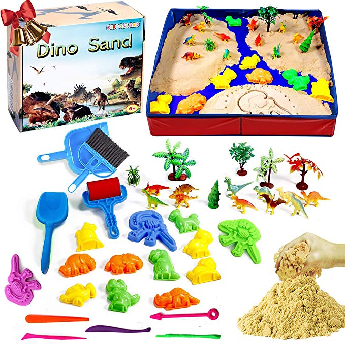 Dino Sand Kit 3lbs Dinosaur Motion Sand With Sandbox Moulds Tools Creative Toys for Boys Girls Ages 3