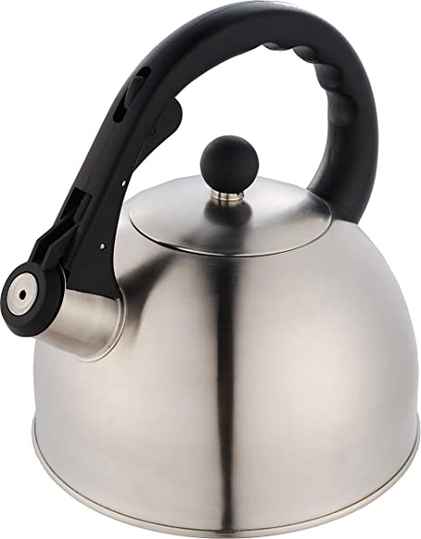 2 Liter Stainless Steel Whistling Tea Kettle - Modern Stainless Steel Whistling Tea Pot for Stovetop with Cool Grip Ergonomic Handle (2.5L Stainless Steel)
