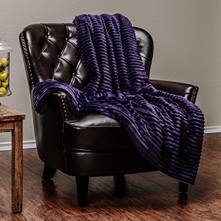 Chanasya Super Soft Ultra Plush Solid Stripe Textured bright Purple Aubergine Sofa Couch Bed Microfiber Throw Blanket(50" x 65")