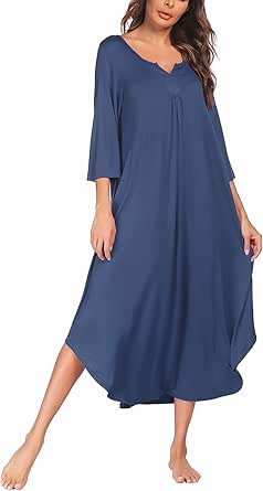 Ekouaer Long Nightgown for Women 3/4 Sleeves Nightshirt Maxi Sleep Dress Plus Size Loungewear Full Length Sleepwear