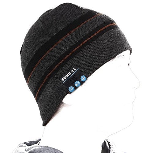 Sung-ll Soft and Warm Hat Wireless Beanie with Bluetooth Smart Cap Speaker Micro Headphone (Blak-grey)