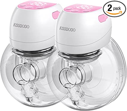 Wearable Breast Pump, Painless Portable Double Hands Free Breast Pump, 2 Modes & 9 Levels with LCD Display, Low Noise Rechargeable Wireless Electric Breast Pump with 21mm/24mm Flanges Kissbobo