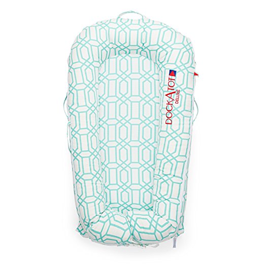 DockATot Deluxe  Dock (Minty Trellis) - The All in One Baby Lounger, Portable Crib and Bassinet - Perfect for Co Sleeping - Breathable & Hypoallergenic - Suitable from 0-8 months