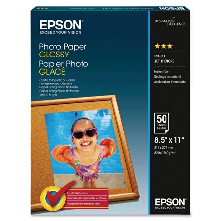 Epson Glossy Photo Paper, 8.5 x 11 Inches, 50 Sheets per Pack (S041649)